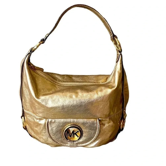 Michael Kors Gold Metallic Fulton Leather Tote